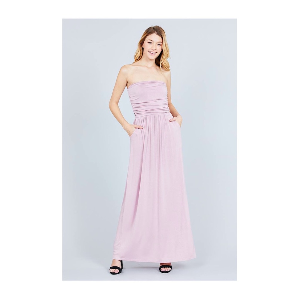 Soft Pink Tube Top Maxi Dress w/pockets